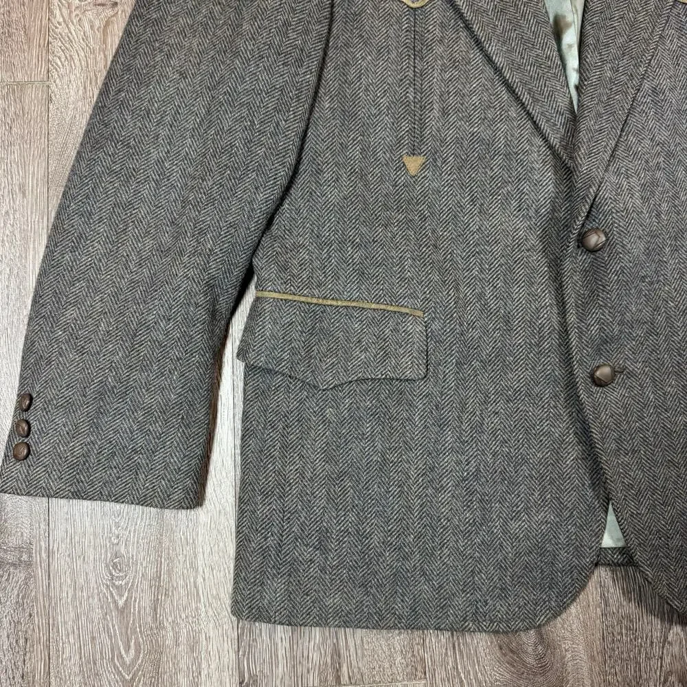 Pendleton Blazer Mens 46 Gray Herringbone Tweed Western Sport Coat